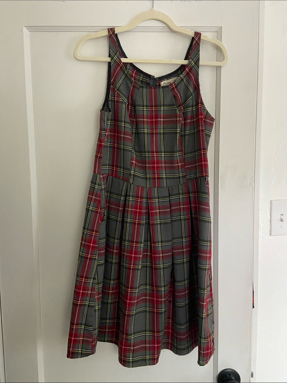 Sunny Girl Red and Gray Plaid Tank Dress - Large